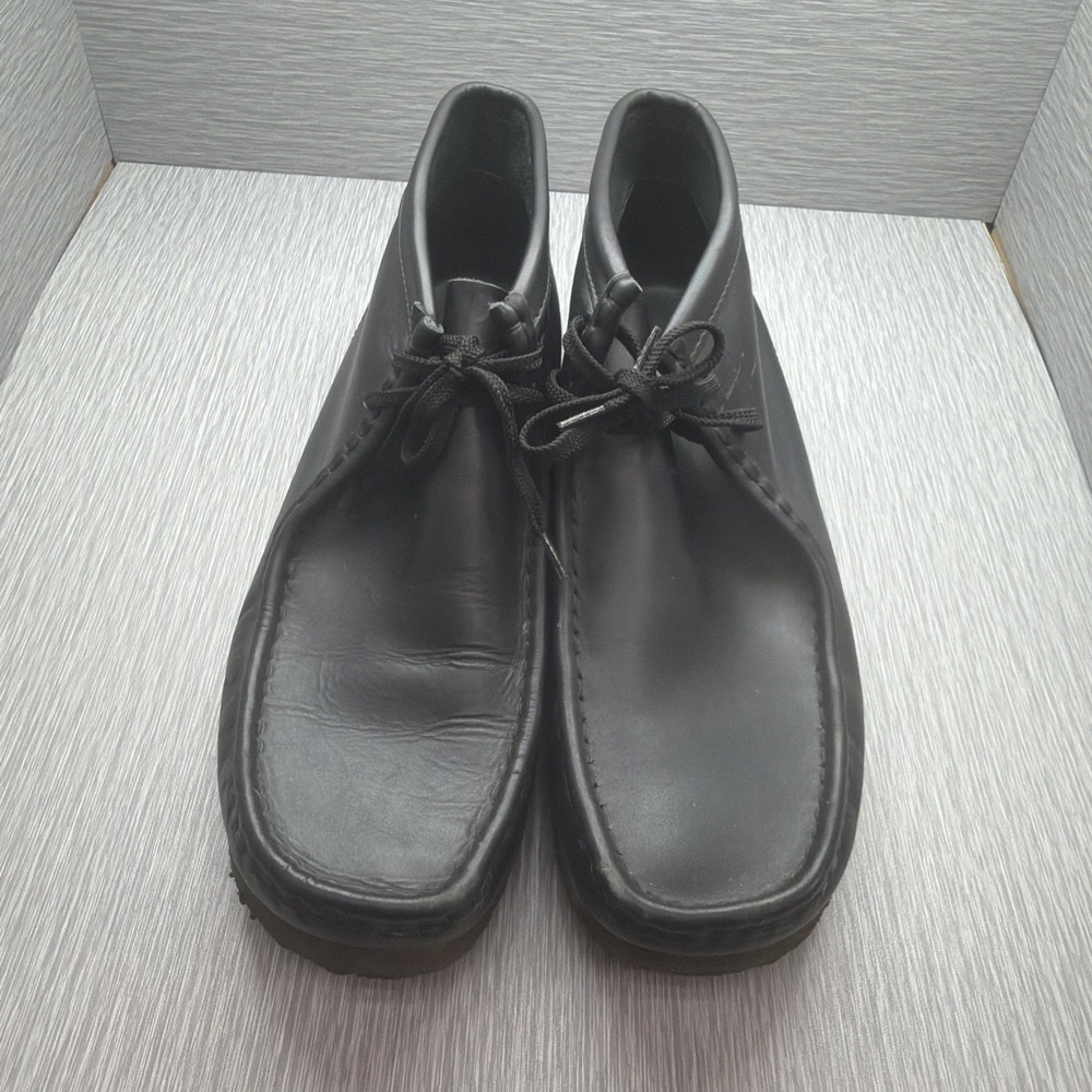 Clarks Wallabee Boots‎ Black Leather Crepe Sole Moc Toe Casual Shoes Men's 12